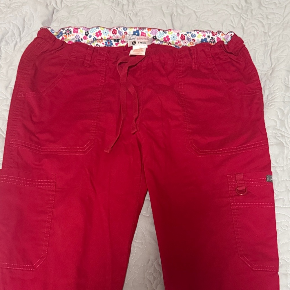 koi Women's Red Cargo Scrub Pants